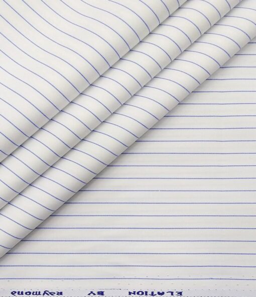 Raymond Men's Poly Cotton Stripes 1.80 Meter Unstitched Shirt Fabric (White)