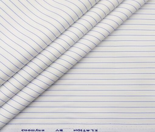 Raymond Men's Poly Cotton Stripes 1.80 Meter Unstitched Shirt Fabric (White)