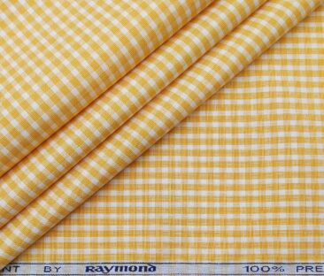 Raymond Men's Cotton Checks 1.80 Meter Unstitched Shirt Fabric (Orange)