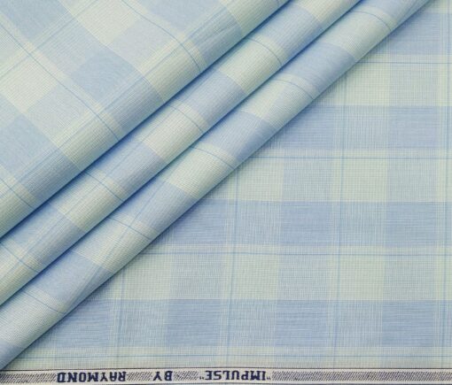 Raymond Men's Cotton Broad Checks 1.80 Meter Unstitched Shirt Fabric (Sky Blue)