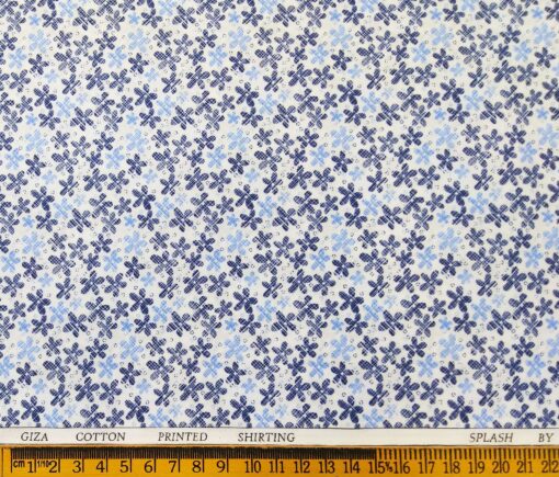 Raymond Men's Giza Cotton Blue Floral Printed Unstitched Shirt Fabric (White)
