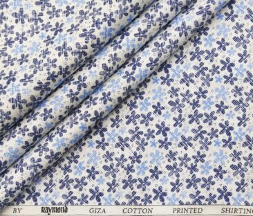 Raymond Men's Giza Cotton Blue Floral Printed Unstitched Shirt Fabric (White)