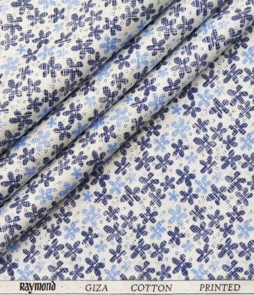 Raymond Men's Giza Cotton Blue Floral Printed Unstitched Shirt Fabric (White)