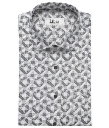 Raymond Men's Giza Cotton Black Printed Unstitched Shirt Fabric (White)