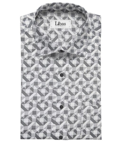 Raymond Men's Giza Cotton Black Printed Unstitched Shirt Fabric (White)