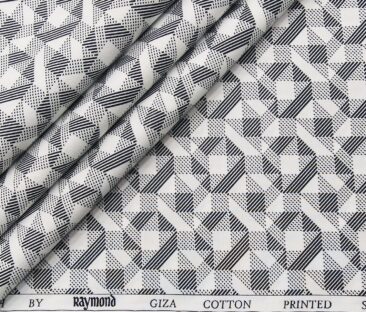 Raymond Men's Giza Cotton Black Printed Unstitched Shirt Fabric (White)