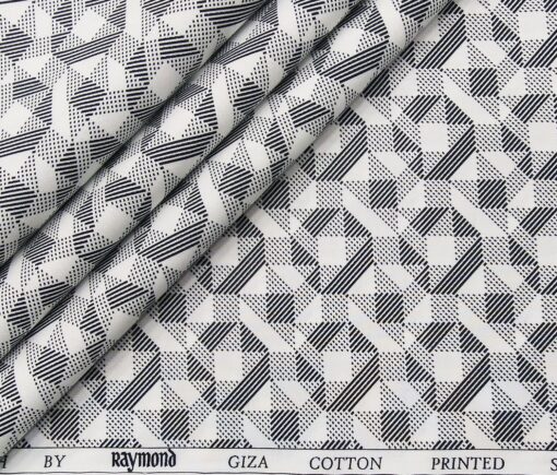 Raymond Men's Giza Cotton Black Printed Unstitched Shirt Fabric (White)