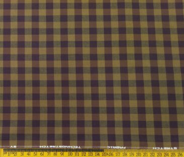 Raymond Men's Cotton Checks 1.80 Meter Unstitched Technostretch Shirt Fabric (Brown)