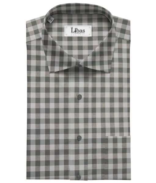 Raymond Men's Cotton Checks 1.80 Meter Unstitched Technostretch Shirt Fabric (Light Grey)