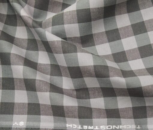 Raymond Men's Cotton Checks 1.80 Meter Unstitched Technostretch Shirt Fabric (Light Grey)