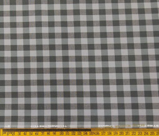 Raymond Men's Cotton Checks 1.80 Meter Unstitched Technostretch Shirt Fabric (Light Grey)