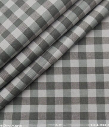 Raymond Men's Cotton Checks 1.80 Meter Unstitched Technostretch Shirt Fabric (Light Grey)