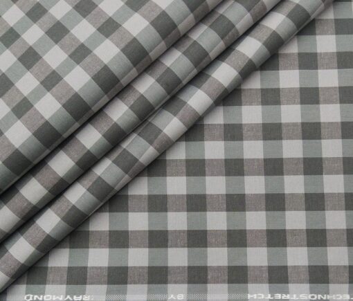 Raymond Men's Cotton Checks 1.80 Meter Unstitched Technostretch Shirt Fabric (Light Grey)