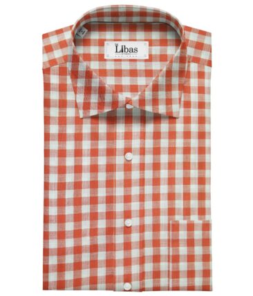 Raymond Men's Cotton Modal Red Checks 1.80 Meter Unstitched Shirt Fabric (White)