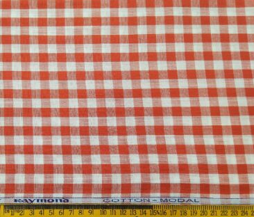 Raymond Men's Cotton Modal Red Checks 1.80 Meter Unstitched Shirt Fabric (White)