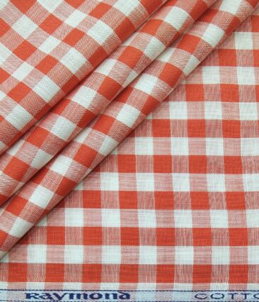 Raymond Men's Cotton Modal Red Checks 1.80 Meter Unstitched Shirt Fabric (White)