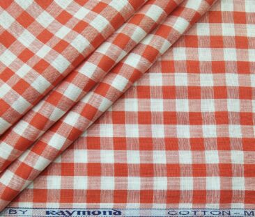 Raymond Men's Cotton Modal Red Checks 1.80 Meter Unstitched Shirt Fabric (White)