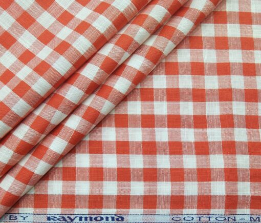 Raymond Men's Cotton Modal Red Checks 1.80 Meter Unstitched Shirt Fabric (White)