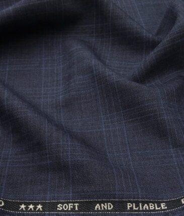 Raymond Men's Poly Viscose Unstitched Checks Suiting Fabric (Aegean Blue)