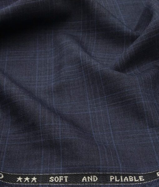 Raymond Men's Poly Viscose Unstitched Checks Suiting Fabric (Aegean Blue)