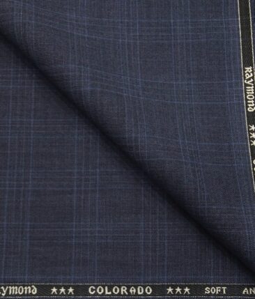 Raymond Men's Poly Viscose Unstitched Checks Suiting Fabric (Aegean Blue)