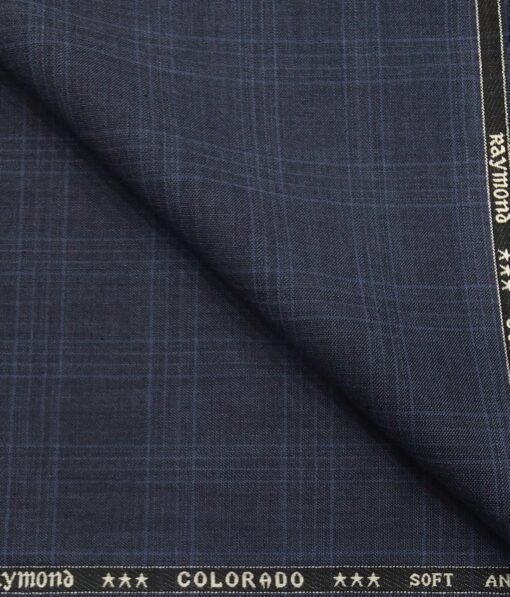 Raymond Men's Poly Viscose Unstitched Checks Suiting Fabric (Aegean Blue)