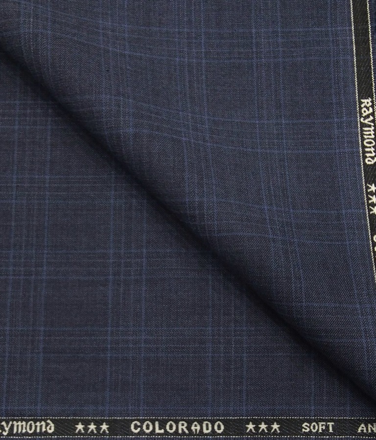 Raymond Men's Poly Viscose Unstitched Checks Suiting Fabric (Aegean Blue)