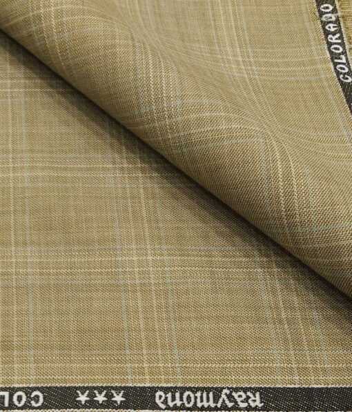 Raymond Men's Poly Viscose Unstitched Checks Suiting Fabric (Beige)
