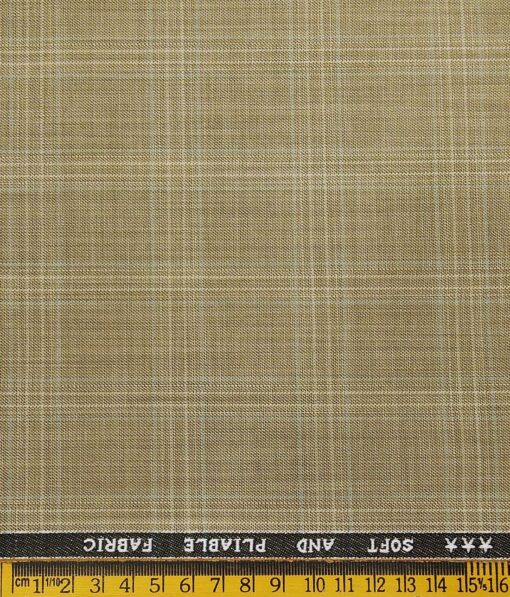 Raymond Men's Poly Viscose Unstitched Checks Suiting Fabric (Beige)