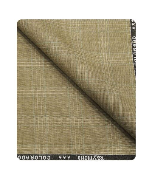 Raymond Men's Poly Viscose Unstitched Checks Suiting Fabric (Beige)