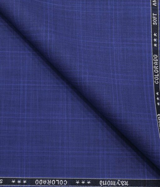 Raymond Men's Poly Viscose Unstitched Checks Suiting Fabric (Bright Royal Blue)