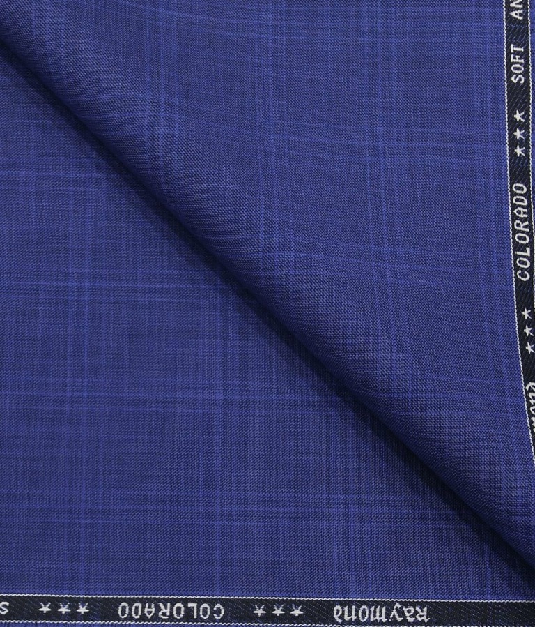 Raymond Men's Poly Viscose Unstitched Checks Suiting Fabric (Bright Royal Blue)