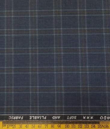 Raymond Men's Poly Viscose Unstitched Checks Suiting Fabric (Greyish Blue)