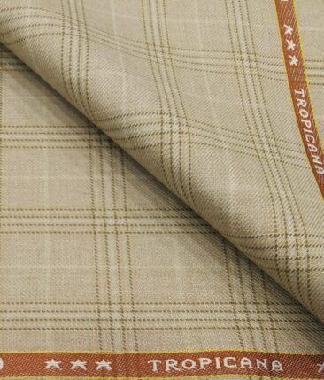 Raymond Men's Poly Viscose Unstitched Checks Suiting Fabric (Beige)