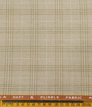 Raymond Men's Poly Viscose Unstitched Checks Suiting Fabric (Beige)
