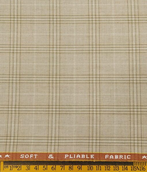 Raymond Men's Poly Viscose Unstitched Checks Suiting Fabric (Beige)