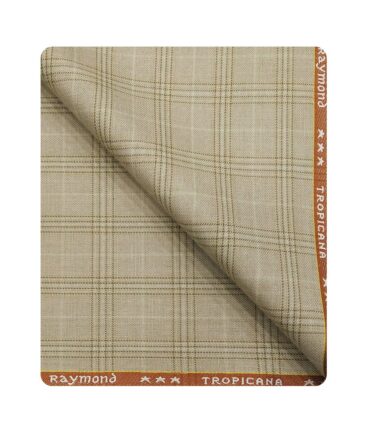 Raymond Men's Poly Viscose Unstitched Checks Suiting Fabric (Beige)