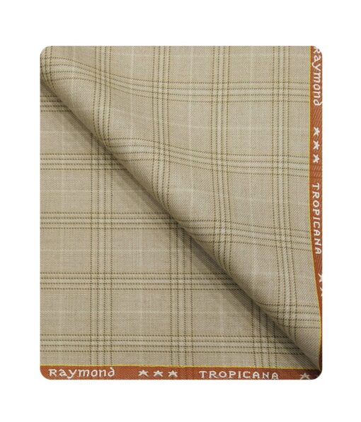 Raymond Men's Poly Viscose Unstitched Checks Suiting Fabric (Beige)