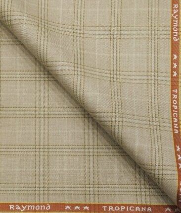 Raymond Men's Poly Viscose Unstitched Checks Suiting Fabric (Beige)