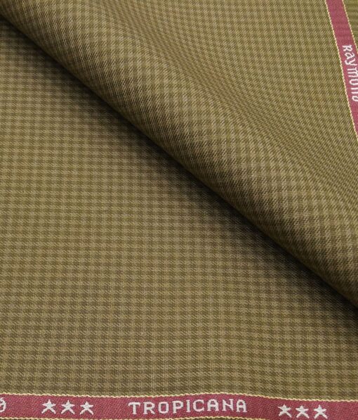 Raymond Men's Poly Viscose Unstitched Micro Checks Suiting Fabric (Khakhi)