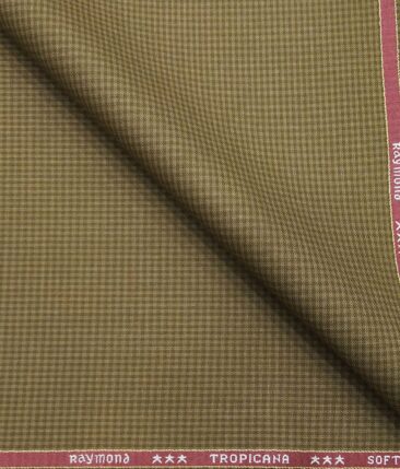 Raymond Men's Poly Viscose Unstitched Micro Checks Suiting Fabric (Khakhi)