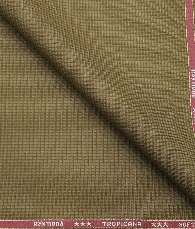 Raymond Men's Poly Viscose Unstitched Micro Checks Suiting Fabric (Khakhi)