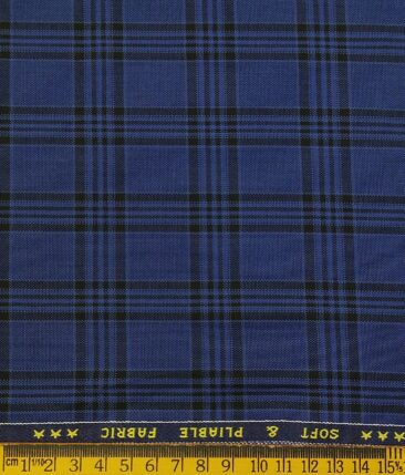 Raymond Men's Poly Viscose Unstitched Checks Suiting Fabric (Royal Blue)