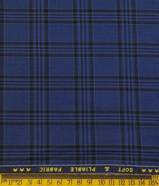 Raymond Men's Poly Viscose Unstitched Checks Suiting Fabric (Royal Blue)