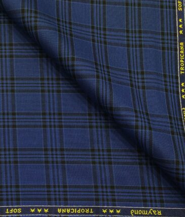 Raymond Men's Poly Viscose Unstitched Checks Suiting Fabric (Royal Blue)