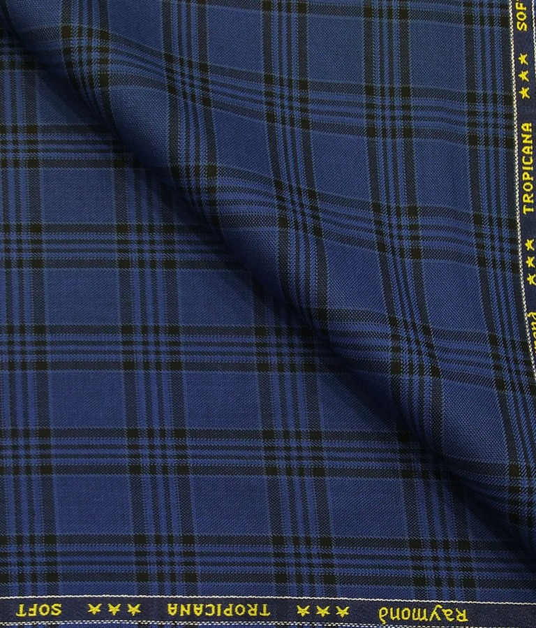 Raymond Men's Poly Viscose Unstitched Checks Suiting Fabric (Royal Blue)