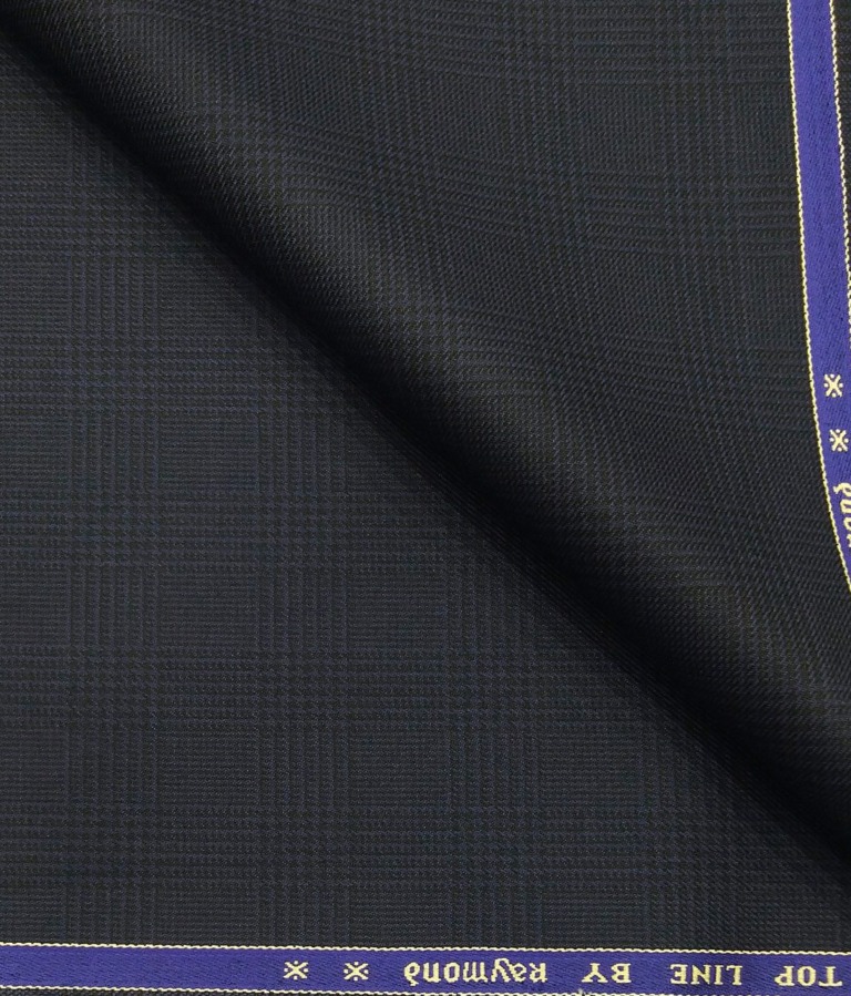 Raymond Men's Poly Viscose Unstitched Self Checks Suiting Fabric (Dark Blue)