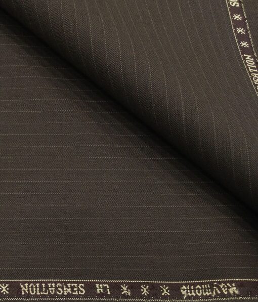Raymond Men's Poly Viscose Unstitched Striped Suiting Fabric (Brown)