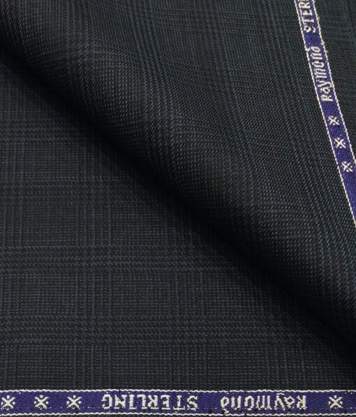 Raymond Men's Poly Viscose Unstitched Self Checks Suiting Fabric (Dark Blue)