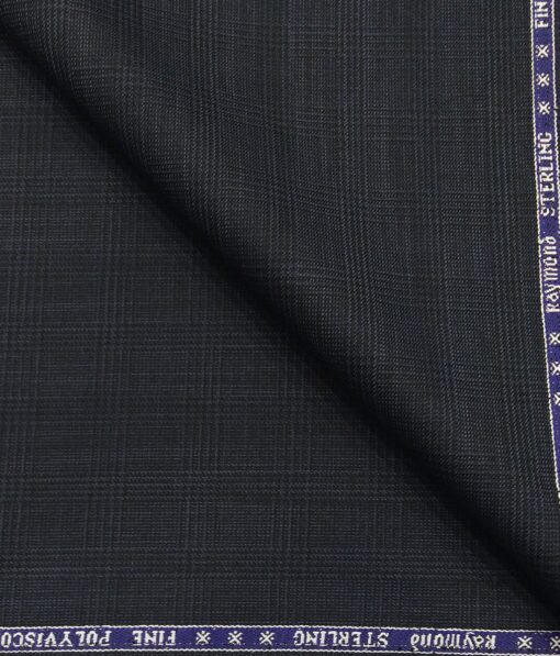 Raymond Men's Poly Viscose Unstitched Self Checks Suiting Fabric (Dark Blue)